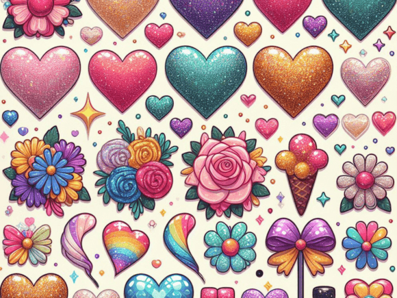 Download Colourful Glitter Hearts Bundle Graphic - Graph Collection