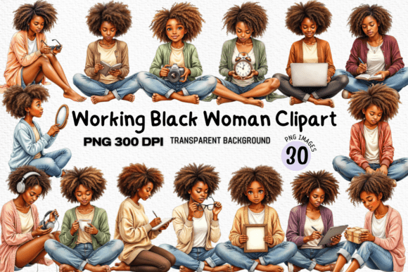 Download Working Black Woman Clipart PNG Bundle - Work Collection