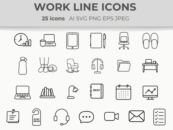 Download Work from Home Line Icons Online Busines - Work Collection