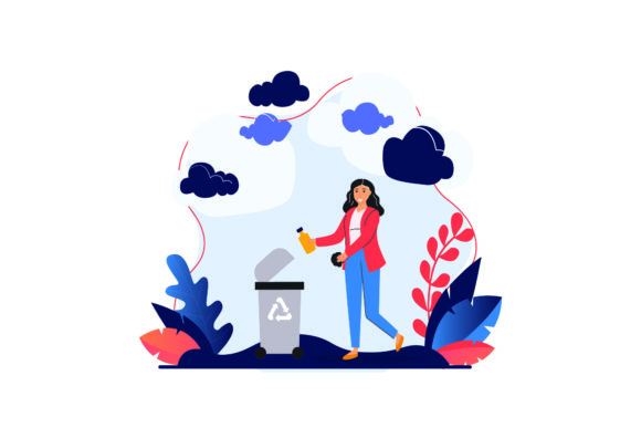 Download Flat Illustration Asset - Cleaning Trash - Asset Collection