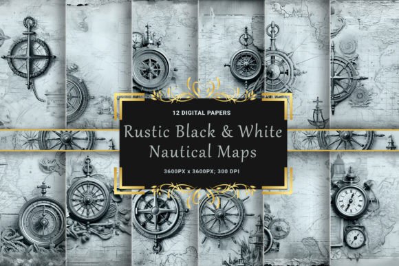 Download Rustic Black &amp; White Nautical Maps - White Collection