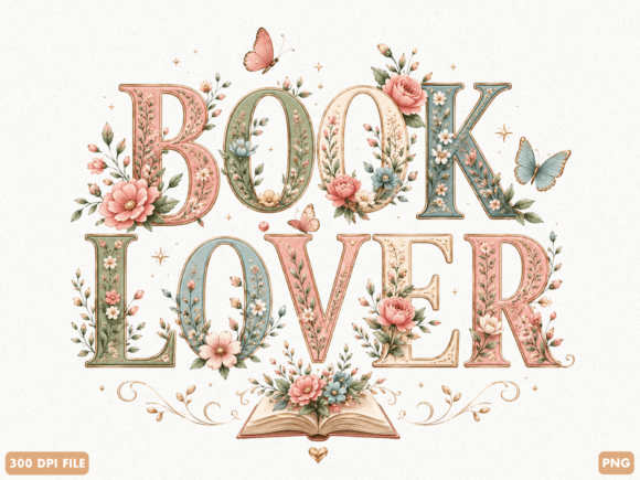 Download Book Lover Floral Typography PNG - Graph Collection