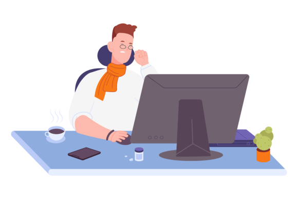 Download Sneezing Freelancer Working at Computer. - Work Collection